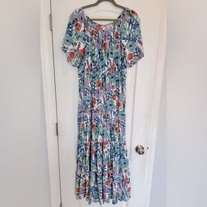 St. John’s Bay Floral Tiered Maxi Dress with Elastic Waist, Size XL